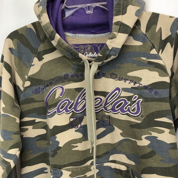 Womens Cabelas Purple Camouflage Hunting Hoodie Pullover Camo Sweatshirt Small - Picture 2 of 11